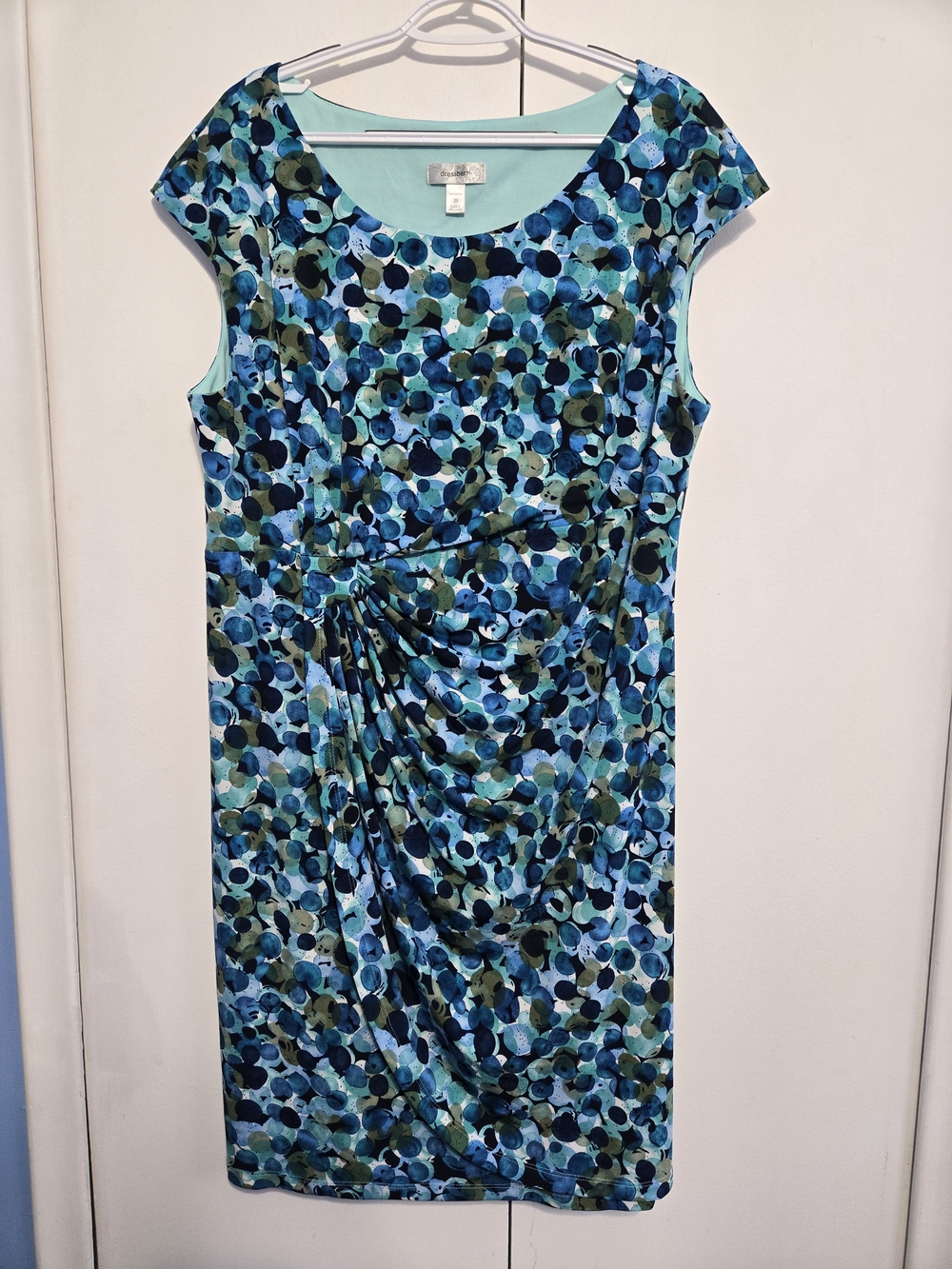 DressBarn Blue Abstract Dot Sheath Dress Size 20 Ruched Plus Size
